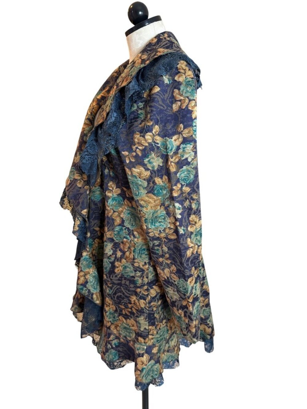 Rossi Roma Womens Floral Lace Coat Jacket Size Large Ruffle Trim Italian Vintage - Picture 10 of 13